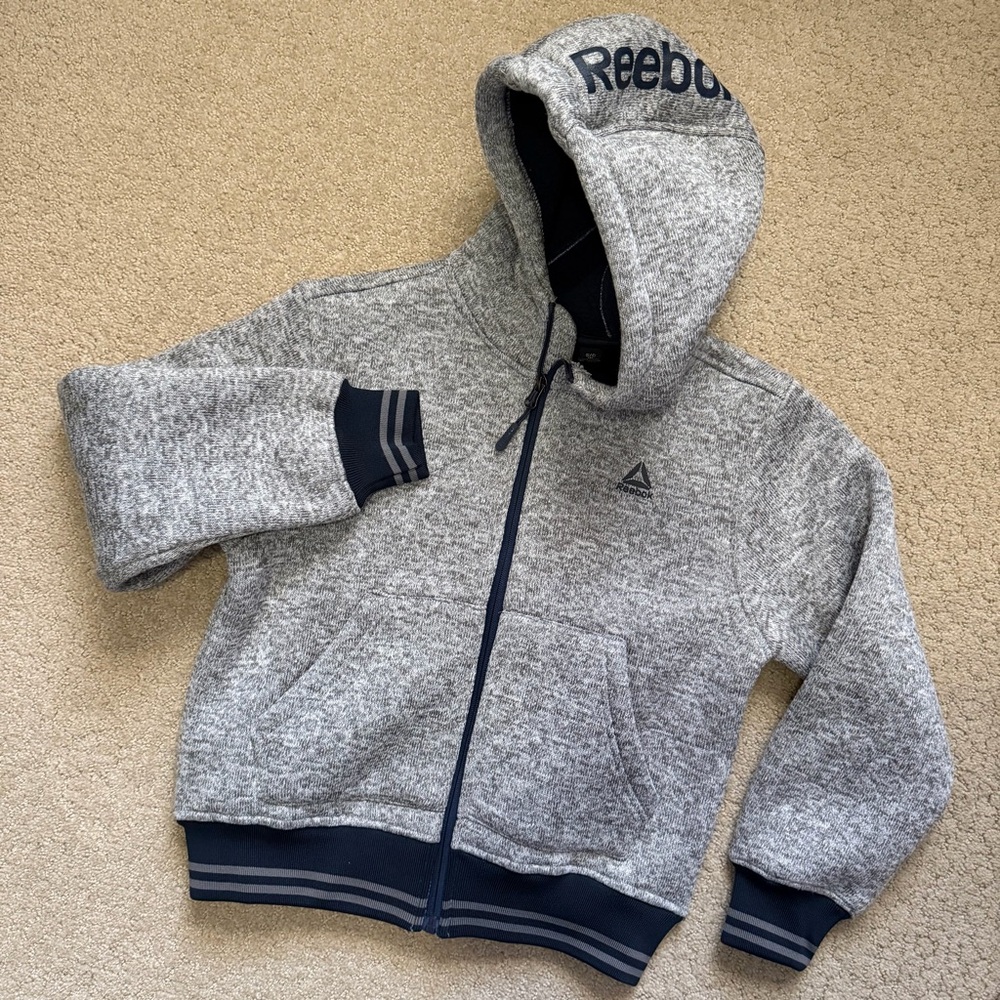 REEBOK Boys Small (8) Hooded Full Zip Jacket Pockets Warm Sherpa Interior NWOT